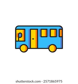 Color Bus icon isolated on white background. Transportation concept. Bus tour transport sign. Tourism or public vehicle symbol. Flat filled outline style with shadow. Vector