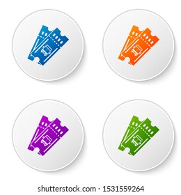 Color Bus ticket icon isolated on white background. Public transport ticket. Set icons in circle buttons. Vector Illustration