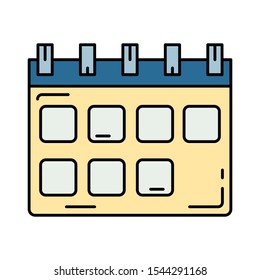 Color business calendar with daily remark icon. Happy family holidays. Party celebration, commerce event, daily plan notes element icon. Vector linear illustration vintage object. Work week symbols.