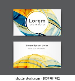 Color business card template with abstract lines and waves