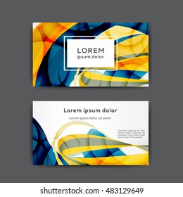 Color business card template with abstract lines and waves