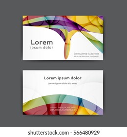 Color business card template with abstract lines and waves