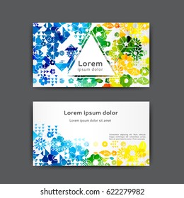 Color business card template with abstract lines and waves