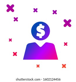 Color Business man planning mind icon isolated on white background. Human head with dollar. Idea to earn money. Business investment growth. Gradient random dynamic shapes. Vector Illustration