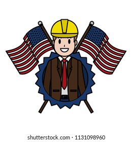 color businessman with usa flags and nation emblem