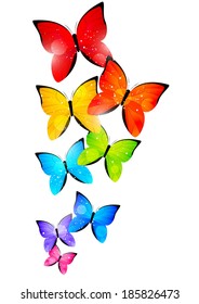 Color butterflies on white background