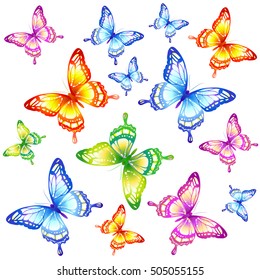 color butterflies,isolated on a white