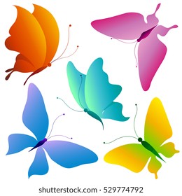 color butterflies,isolated on a white