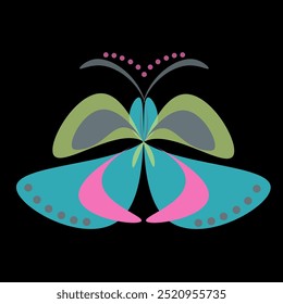 Color butterfly , isolated on dark. Mixed media. Vector illustration