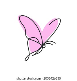 Color butterfly as line drawing, isolated on the white. Vector