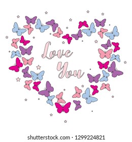 color butterfly star pink text girl tee illustration art vector 