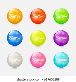 Color buttons. Round realistic buttons for the site. Elements for decoration glossy buttons. Vector illustration