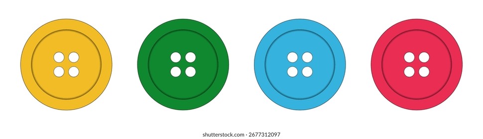 Conjunto de Botones de color aislados sobre un fondo blanco. Botón rojo, verde, azul y amarillo en un estilo plano. Icono de color, Ilustración vectorial, Plantilla.	