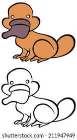 Color and bw cartoon platypus - You can design cards, part of platypus logo, mascot, corporate character and so on. Lively animal character.