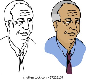 Color and B&W portrait of an older relaxed business executive.