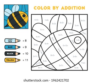 Color by addition, education game for children, Bee