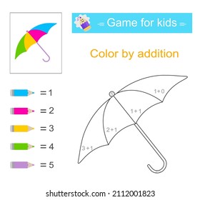 Color by addition. Math activity for kids. Developing numeracy skills. Number range up to 5. 