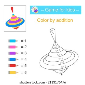 Color por adición. Actividad matemática para los niños. Desarrollar habilidades de aritmética. Rango de números hasta 10. 