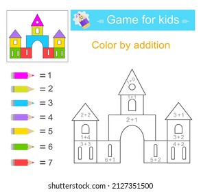 Color by addition. Math activity for kids. Developing numeracy skills. Number range up to 10. 