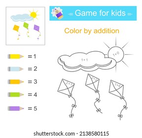 Color by addition. Math activity for kids. Developing numeracy skills. Number range up to 10.