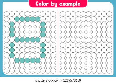 Color by example. Learning alphabet, letters. worksheet for preschool children, kids. ABC - Number Coloring Book for children. Puzzle for children. - Vector