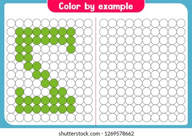 Color by example. Learning alphabet, letters. worksheet for preschool children, kids. ABC - Number Coloring Book for children. Puzzle for children. - Vector