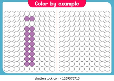 Color by example. Learning alphabet, letters. worksheet for preschool children, kids. ABC - Number Coloring Book for children. Puzzle for children. - Vector