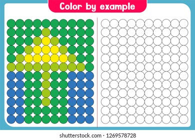 Color by example. Learning alphabet, letters. worksheet for preschool children, kids. ABC - Number Coloring Book for children. Puzzle for children. - Vector