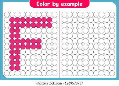 Color by example. Learning alphabet, letters. worksheet for preschool children, kids. ABC - Number Coloring Book for children. Puzzle for children. - Vector