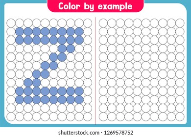 Color by example. Learning alphabet, letters. worksheet for preschool children, kids. ABC - Number Coloring Book for children. Puzzle for children. - Vector