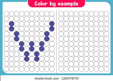 Color by example. Learning alphabet, letters. worksheet for preschool children, kids. ABC - Number Coloring Book for children. Puzzle for children. - Vector