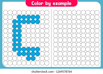 Color by example. Learning alphabet, letters. worksheet for preschool children, kids. ABC - Number Coloring Book for children. Puzzle for children. - Vector