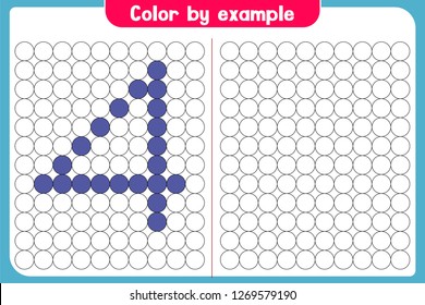 Color by example. Learning alphabet, letters. worksheet for preschool children, kids. ABC - Number Coloring Book for children. Puzzle for children. - Vektör