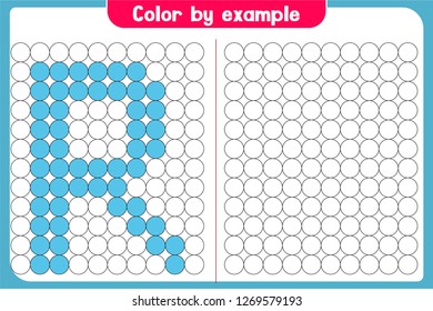 Color by example. Learning alphabet, letters. worksheet for preschool children, kids. ABC - Number Coloring Book for children. Puzzle for children. - Vektör