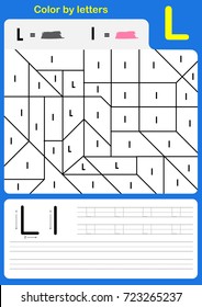 Color by letter alphabet worksheet : Color and Writing A-Z