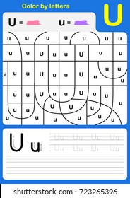 Color by letter alphabet worksheet : Color and Writing A-Z