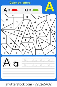 Color by letter alphabet worksheet : Color and Writing A-Z