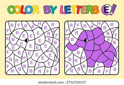 Farbe durch Buchstaben E. Puzzle Labyrinth Spiel für Kinder Bildung
