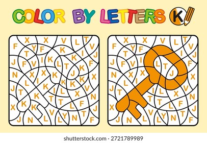Farbe nach Buchstabe K. Key. Färbung Blume. Puzzle-Spiel für Kinder Bildung