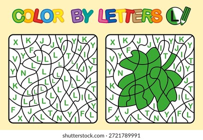 Colorir pela letra L. Leaf. Colorir Flor. Jogo de quebra-cabeça para educação infantil