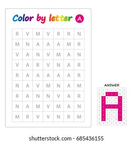 Color by letters. Learning alphabet, letters. worksheet for preschool children, kids. ABC Coloring Book for children. Puzzle for children. Letter A.