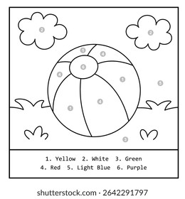 Color by Number Beach Ball – Fun Summer Coloring Page for Kids