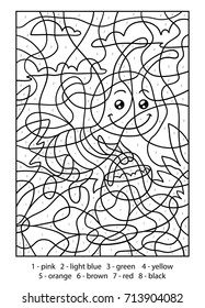 Color by number for children, Bee and flower