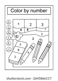Color by Number Coloring Book with School Supplies