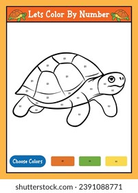 Color by number coloring page printable activity With Cute Turtle