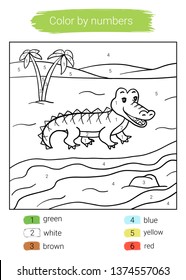 Color by number. Crocodile. Educational children game. Coloring book. 