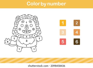 color by number of cute lion,education game for kids age 5 and 10 Year Old