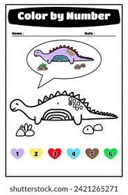 Color by number (dinosaur). Game for children, education game for children. Color by number, Cute cartoon stegosaurus.