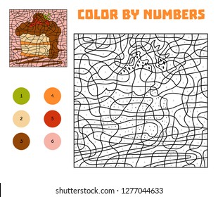 Color by number, education game for children, Cake