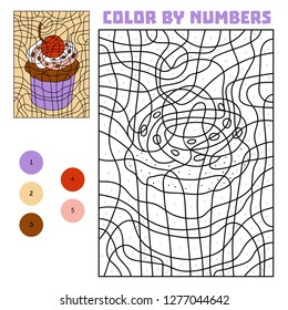 Color by number, education game for children, Cupcake